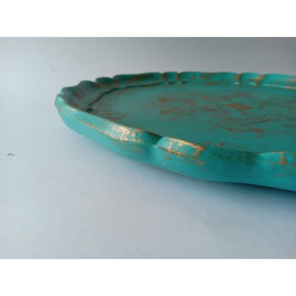 VTG Galway Inc. Etched Wood 13.5" Turquiose & Gold Decorative Plate Tray - Picture 10 of 16